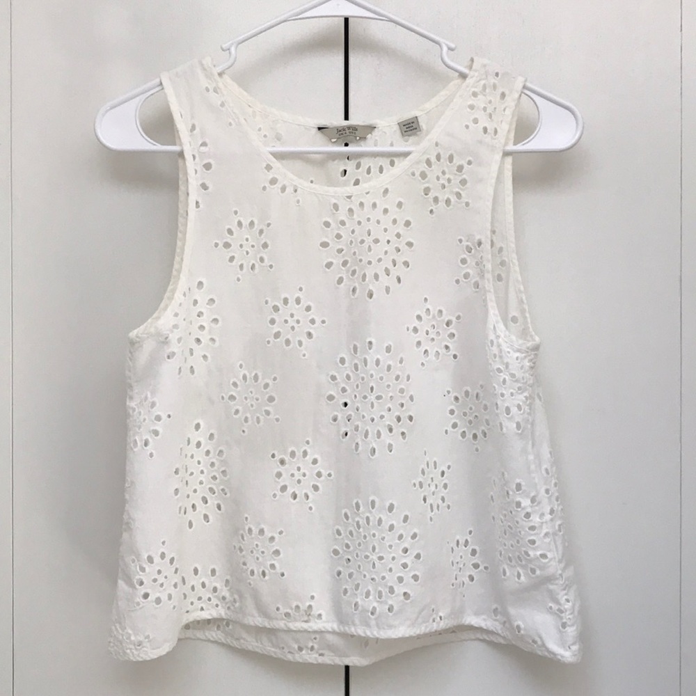 White eyelet cropped tank top